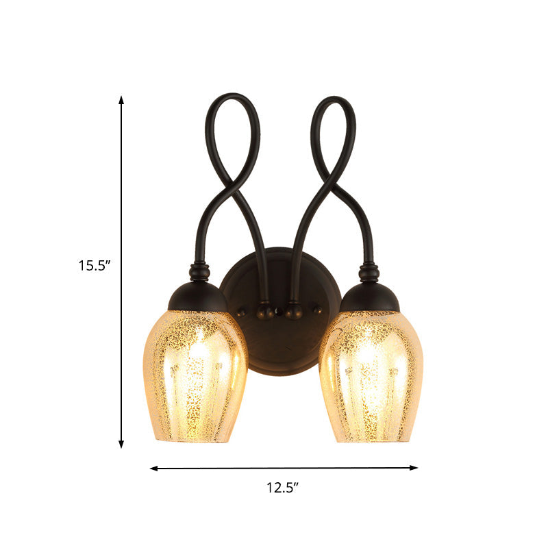 Curved Arm Mercury Glass Wall Sconce - Industrial Bedroom Light Fixture In Black