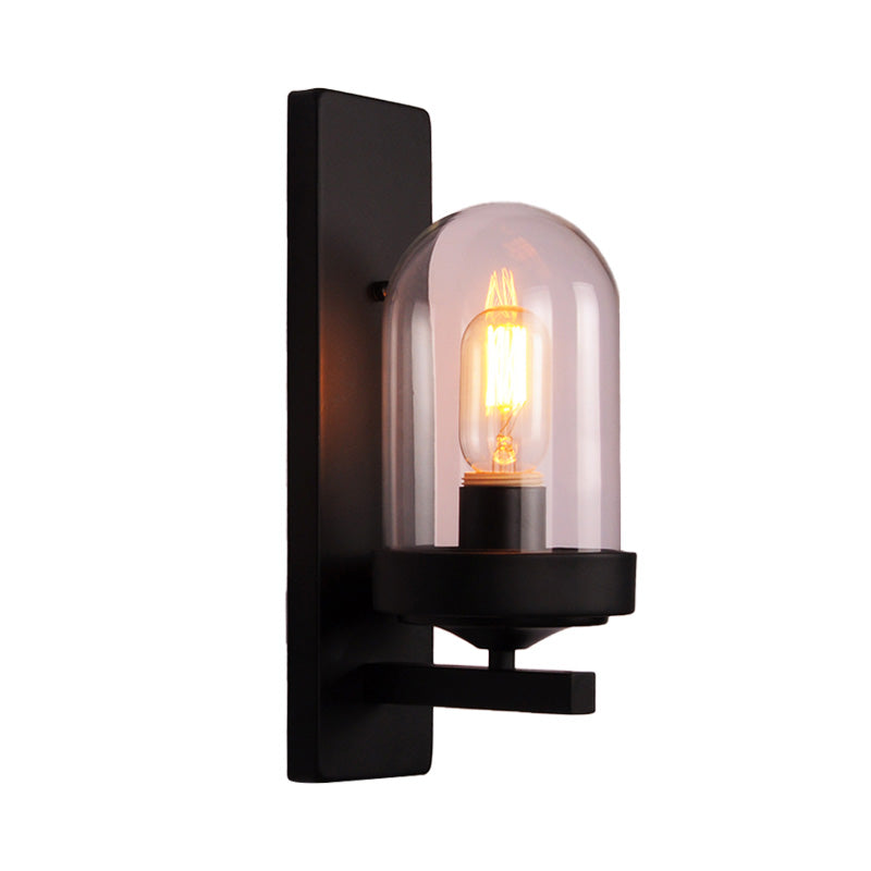 Vintage Industrial Clear Glass Sconce Wall Lamp - Black Vase/Birdcage/Oval Corridor Design