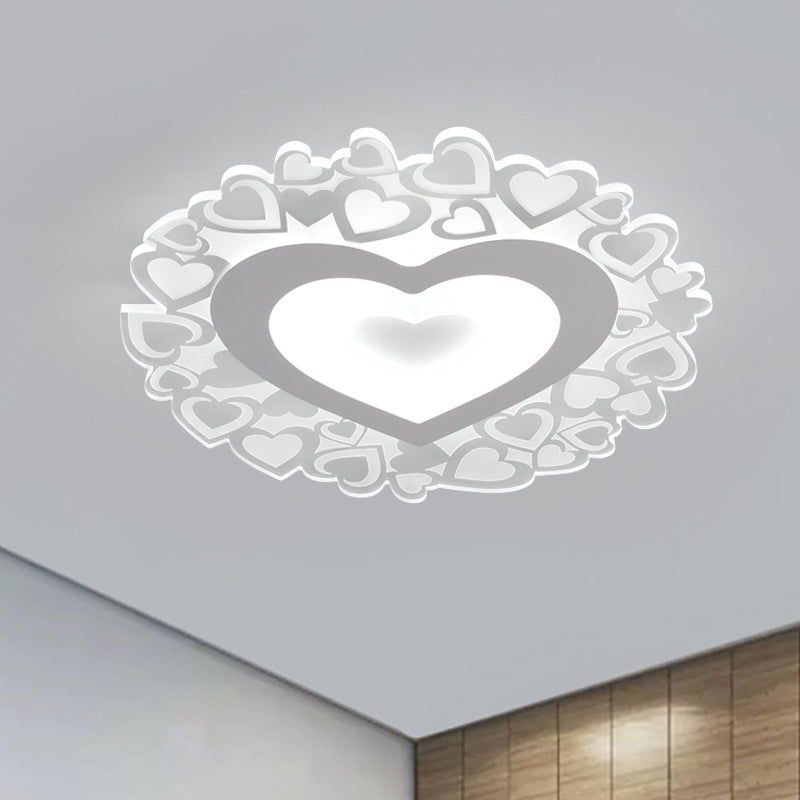 White Heart Shaped LED Flush Mount Ceiling Light for Bedroom, 18"/23.5" Dia