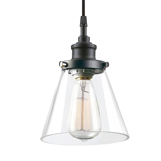 Industrial Black Ceiling Pendant Light with Clear Glass Cone Shade - Ideal for Kitchen