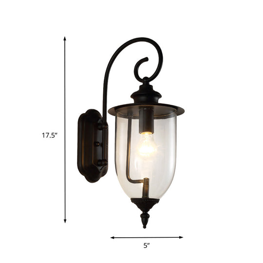 Industrial Urn Shade Sconce: Black And Clear Glass Wall Lamp For Bathroom