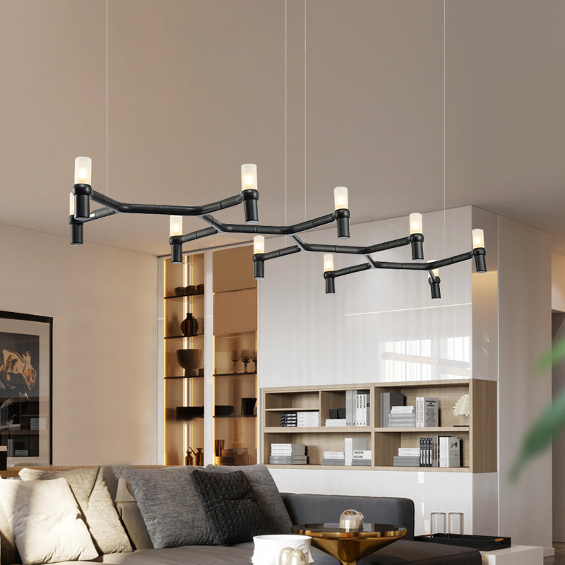 Contemporary 10-Head Ceiling Pendant With Aluminum Alloy Shade - Black White Chrome Or Gold Tube