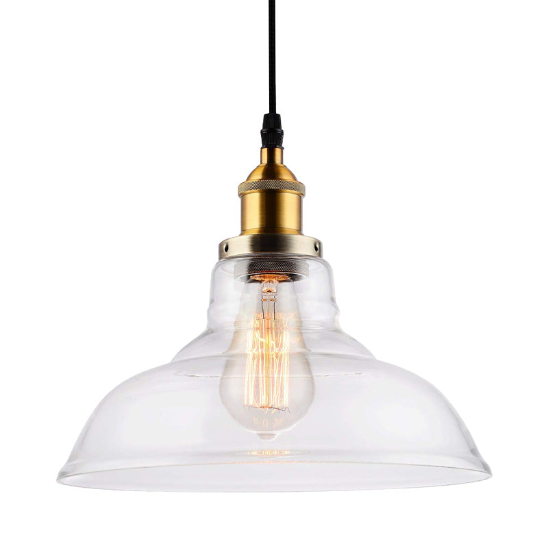 Farmhouse Clear Glass Pendant Light - Brass Finish | Barn Dining Room Lighting