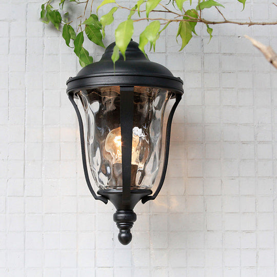 Industrial Glass Wall Lamp With Dimpled Urn Design - Single Bulb Outdoor Sconce In Black 3 Sizes