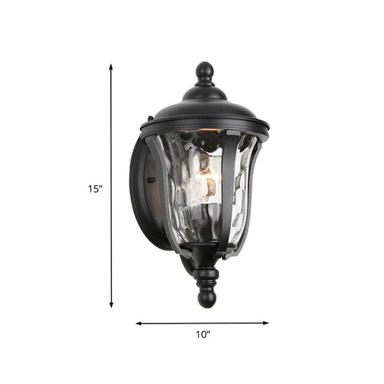 Industrial Glass Wall Lamp With Dimpled Urn Design - Single Bulb Outdoor Sconce In Black 3 Sizes