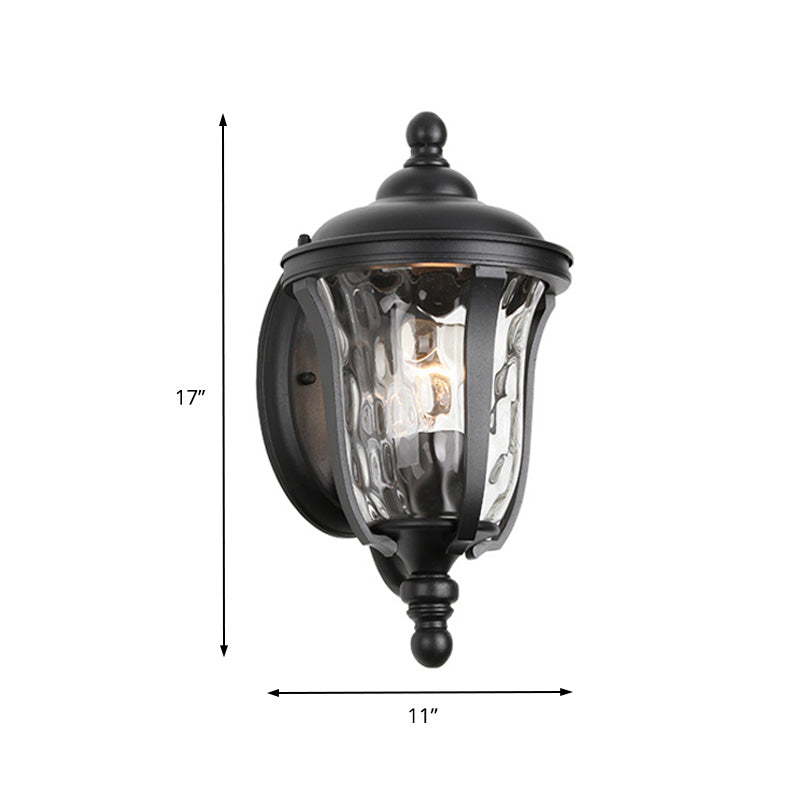 Industrial Glass Wall Lamp With Dimpled Urn Design - Single Bulb Outdoor Sconce In Black 3 Sizes