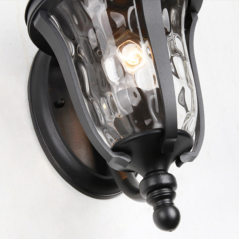 Industrial Glass Wall Lamp With Dimpled Urn Design - Single Bulb Outdoor Sconce In Black 3 Sizes