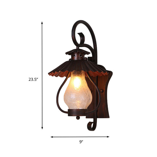 Industrial Rustic Crackle Glass Sconce Light - 1-Light Lantern Wall Lamp For Dining Room