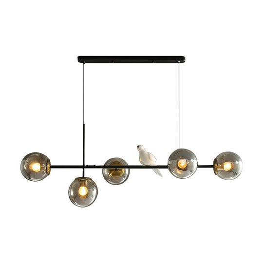 Brass Sphere Ceiling Light With Adjustable Cord - Industrial 5-Light Island Pendant Amber/Milky