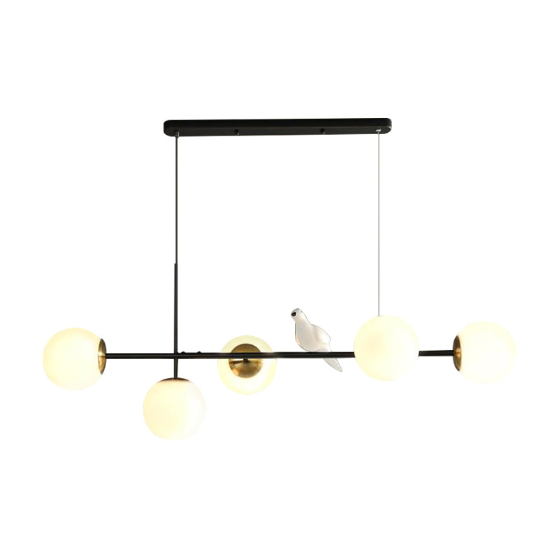 Brass Sphere Ceiling Light With Adjustable Cord - Industrial 5-Light Island Pendant Amber/Milky