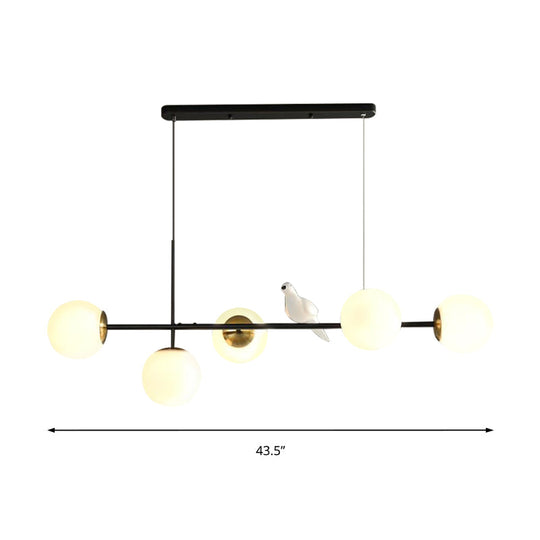 Brass Sphere Ceiling Light With Adjustable Cord - Industrial 5-Light Island Pendant Amber/Milky