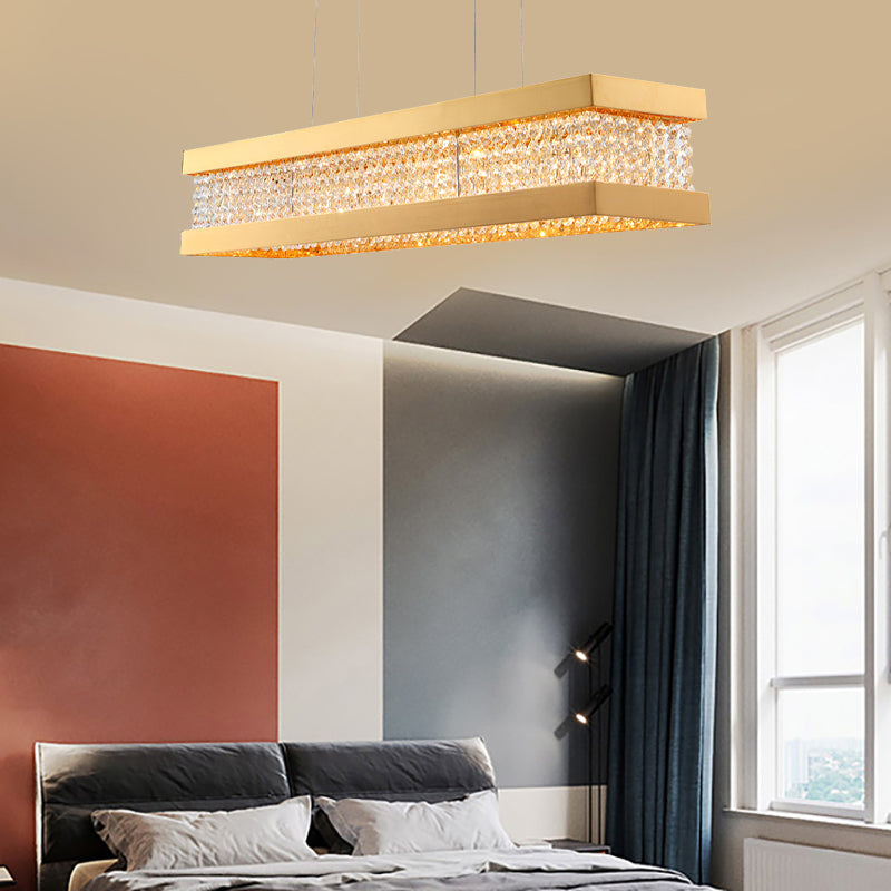 Contemporary Crystal Led Island Light - Gold 31.5/39 Wide Bench 1-Light Pendant Living Room Ceiling