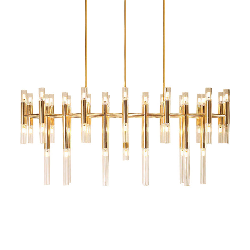 Gold Metal Tubular Led Island Pendant - Modern 54-Light Ceiling Drop Light For Dining Room