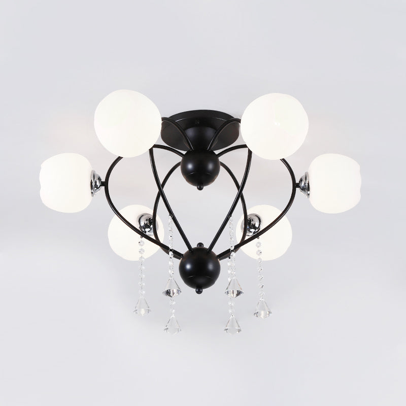 Crystal Drop Globe Ceiling Light Fixture with Rustic Metal and Multiple Heads for Living Room