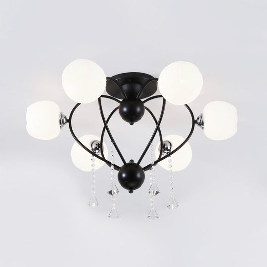 Crystal Drop Globe Ceiling Light Fixture With Rustic Metal And Multiple Heads For Living Room