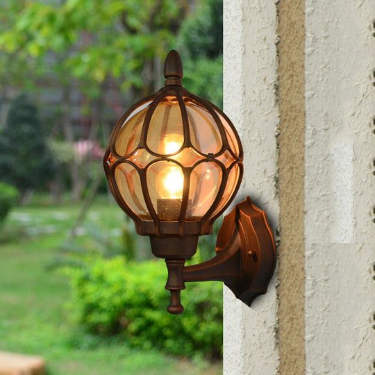 Amber Glass Industrial Wall Sconce Lamp - Globe Living Room Fixture In Black/Gold/Bronze 3 Sizes