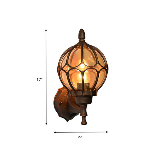 Amber Glass Industrial Wall Sconce Lamp - Globe Living Room Fixture In Black/Gold/Bronze 3 Sizes