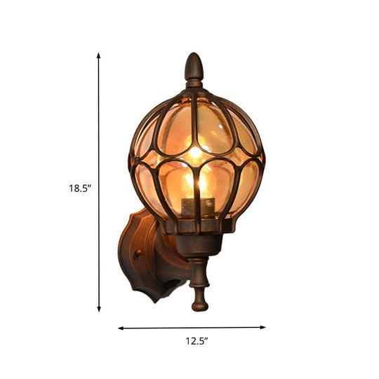 Amber Glass Industrial Wall Sconce Lamp - Globe Living Room Fixture In Black/Gold/Bronze 3 Sizes