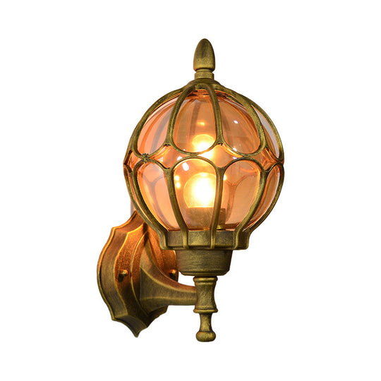 Amber Glass Industrial Wall Sconce Lamp - Globe Living Room Fixture In Black/Gold/Bronze 3 Sizes