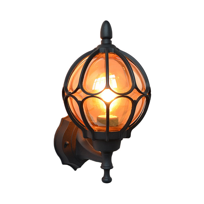 Amber Glass Industrial Wall Sconce Lamp - Globe Living Room Fixture In Black/Gold/Bronze 3 Sizes