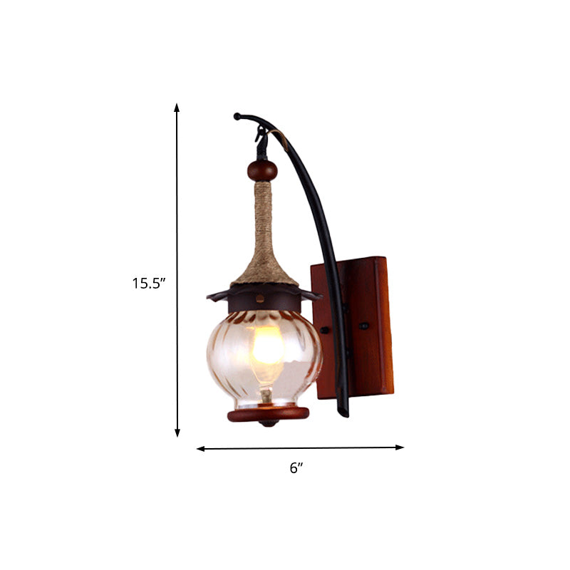 One-Light Copper Sconce With Water Glass Globe And Metal Rod For Industrial Lighting