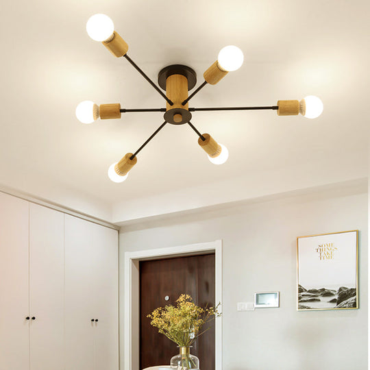 Starburst Semi Flush Ceiling Light Nordic Metal - 6/8/10 Lights, White/Black - Living Room Fixture