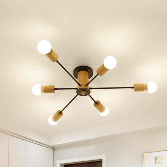 Starburst Semi Flush Ceiling Light Nordic Metal - 6/8/10 Lights, White/Black - Living Room Fixture