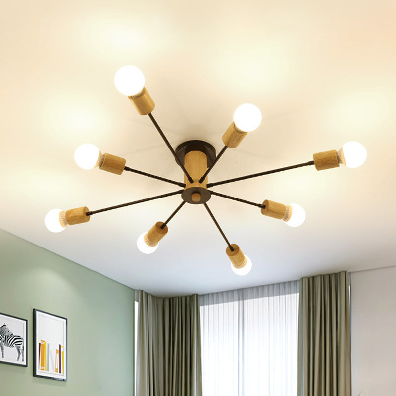 Starburst Semi Flush Ceiling Light Nordic Metal - 6/8/10 Lights, White/Black - Living Room Fixture