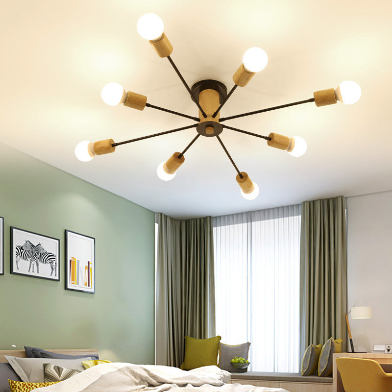 Starburst Semi Flush Ceiling Light Nordic Metal - 6/8/10 Lights White/Black Living Room Fixture