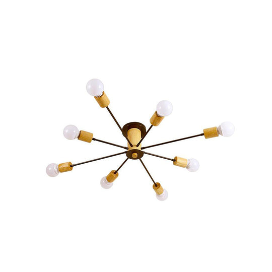 Starburst Semi Flush Ceiling Light Nordic Metal - 6/8/10 Lights, White/Black - Living Room Fixture