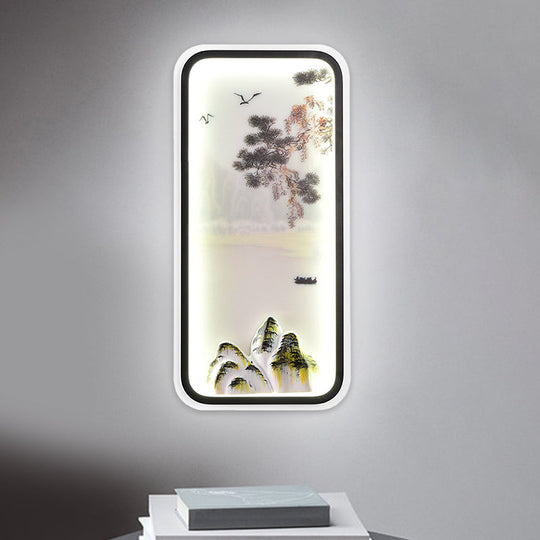 Chinese Mountain Landscape Led Wall Sconce In White/Warm Light With Acrylic Parlor Design