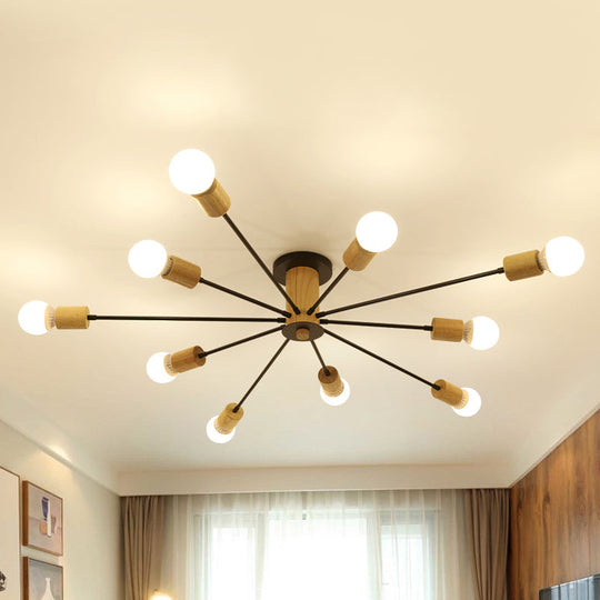 Starburst Semi Flush Ceiling Light Nordic Metal - 6/8/10 Lights, White/Black - Living Room Fixture