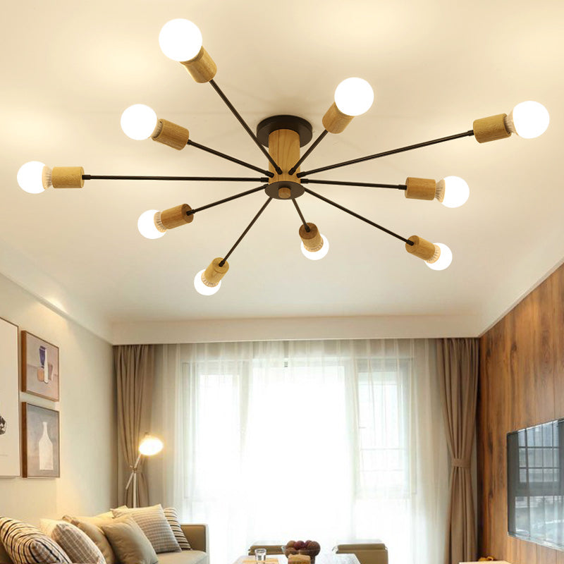 Starburst Semi Flush Ceiling Light Nordic Metal - 6/8/10 Lights, White/Black - Living Room Fixture