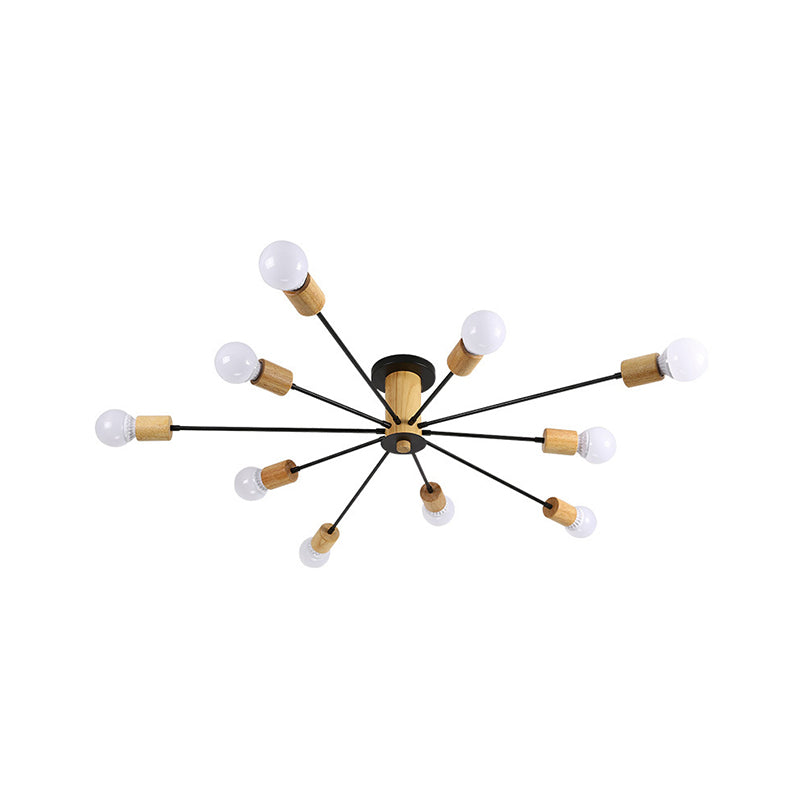 Starburst Semi Flush Ceiling Light Nordic Metal - 6/8/10 Lights, White/Black - Living Room Fixture