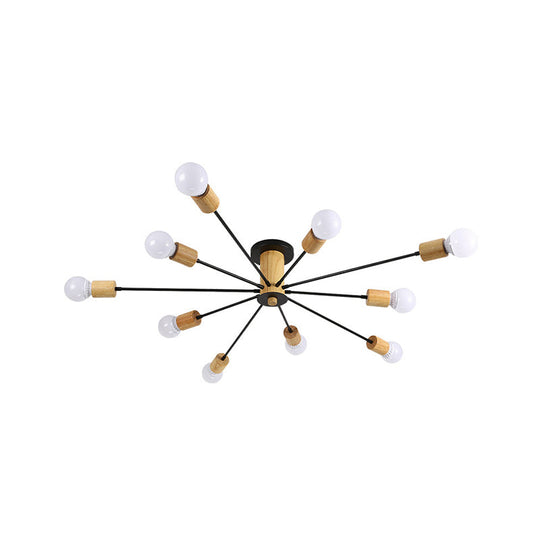 Starburst Semi Flush Ceiling Light Nordic Metal - 6/8/10 Lights, White/Black - Living Room Fixture