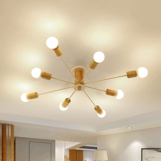 Starburst Semi Flush Ceiling Light Nordic Metal - 6/8/10 Lights, White/Black - Living Room Fixture