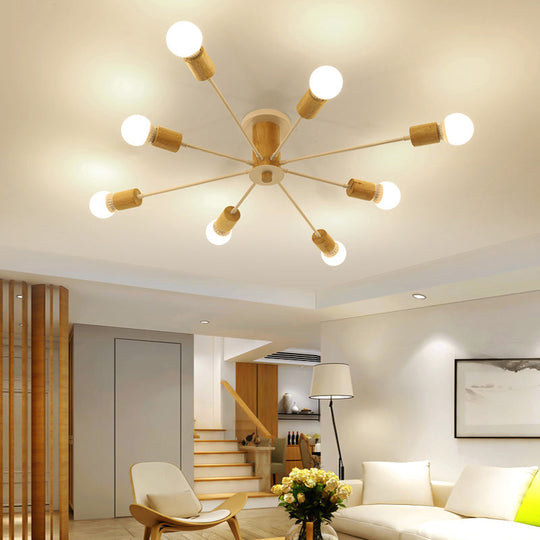 Starburst Semi Flush Ceiling Light Nordic Metal - 6/8/10 Lights, White/Black - Living Room Fixture