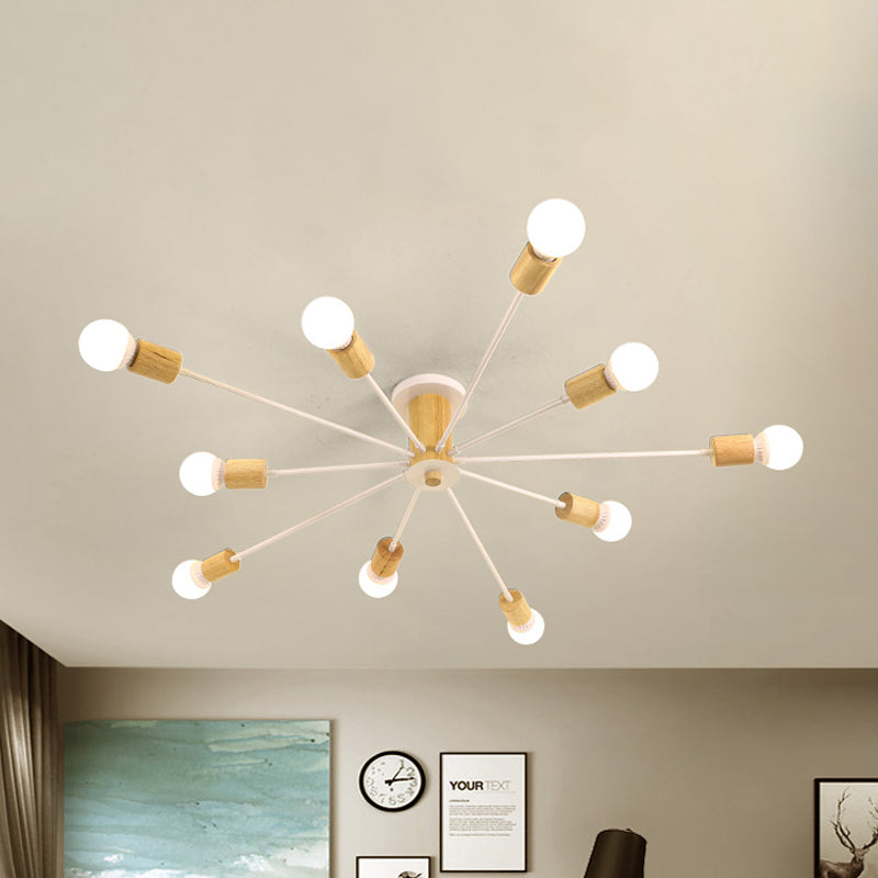 Starburst Semi Flush Ceiling Light Nordic Metal - 6/8/10 Lights, White/Black - Living Room Fixture