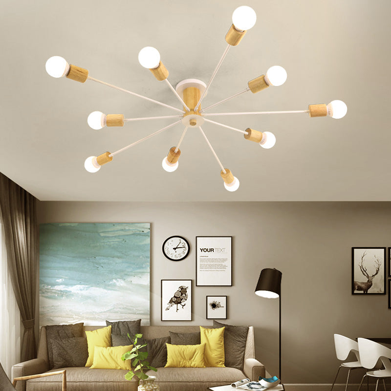 Starburst Semi Flush Ceiling Light Nordic Metal - 6/8/10 Lights, White/Black - Living Room Fixture