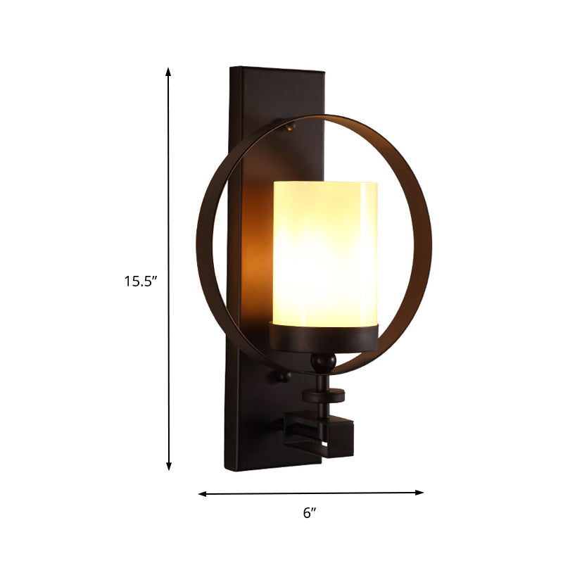 Black Opal Glass Wall Mounted Light Fixture - Industrial 1 Bulb Cylinder Lighting For Living Room