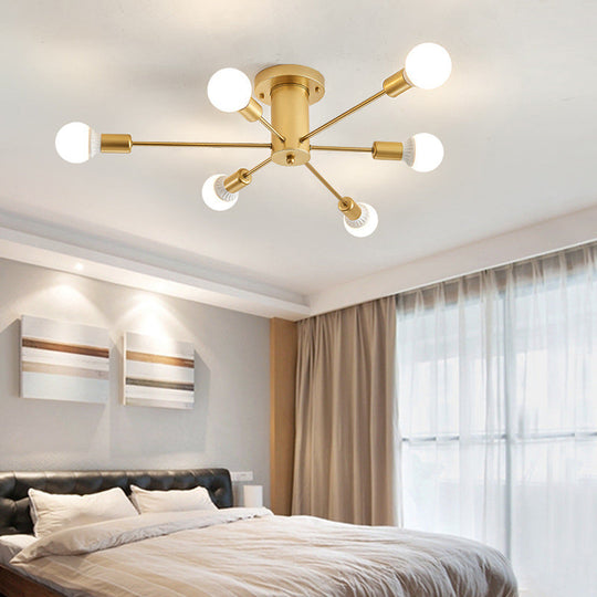 Contemporary Gold Starburst Ceiling Chandelier - Flush Mount Light for Bedroom (6/8/10 Heads)