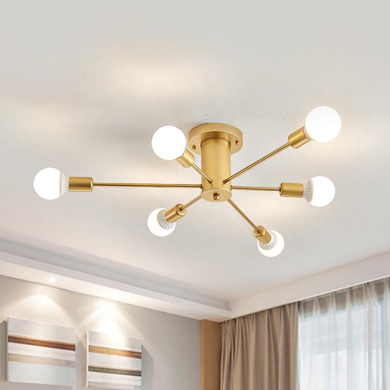 Contemporary Gold Starburst Ceiling Chandelier - Flush Mount Light for Bedroom (6/8/10 Heads)