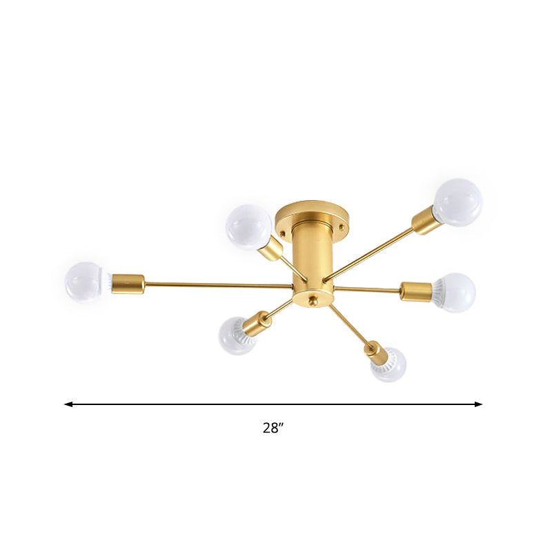 Contemporary Gold Starburst Ceiling Chandelier - Flush Mount Light for Bedroom (6/8/10 Heads)