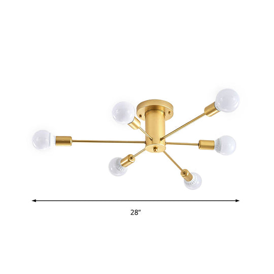 Contemporary Gold Starburst Ceiling Chandelier - Flush Mount Light For Bedroom (6/8/10 Heads)