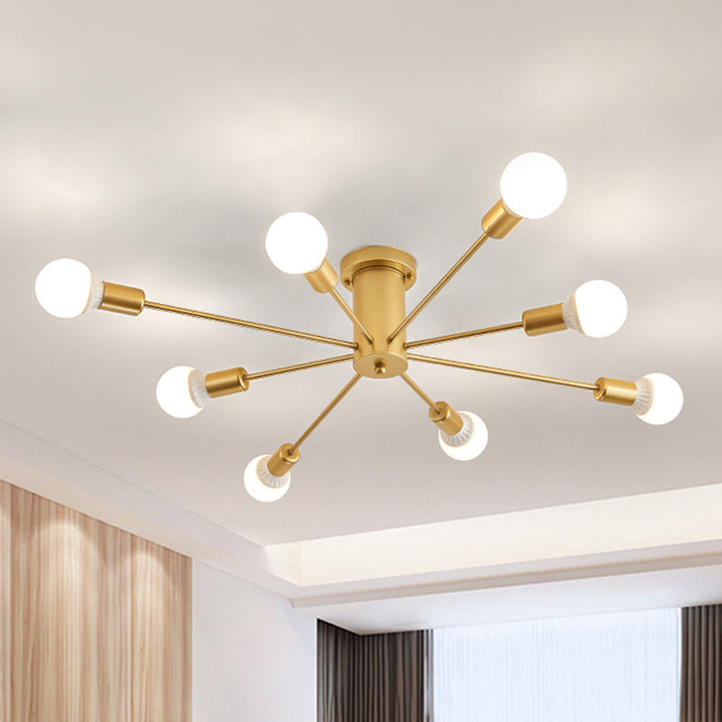 Contemporary Gold Starburst Ceiling Chandelier - Flush Mount Light for Bedroom (6/8/10 Heads)