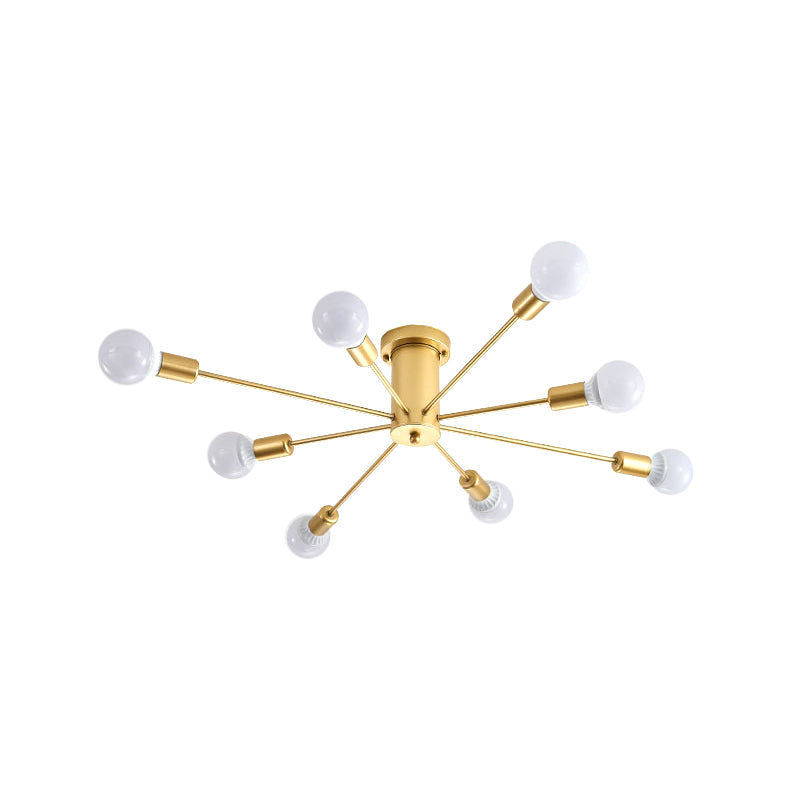 Contemporary Gold Starburst Ceiling Chandelier - Flush Mount Light for Bedroom (6/8/10 Heads)