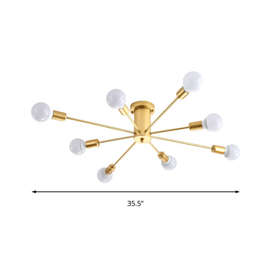 Contemporary Gold Starburst Ceiling Chandelier - Flush Mount Light for Bedroom (6/8/10 Heads)