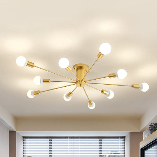 Contemporary Gold Starburst Ceiling Chandelier - Flush Mount Light for Bedroom (6/8/10 Heads)