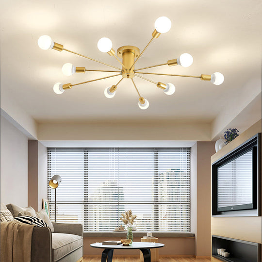 Contemporary Gold Starburst Ceiling Chandelier - Flush Mount Light for Bedroom (6/8/10 Heads)