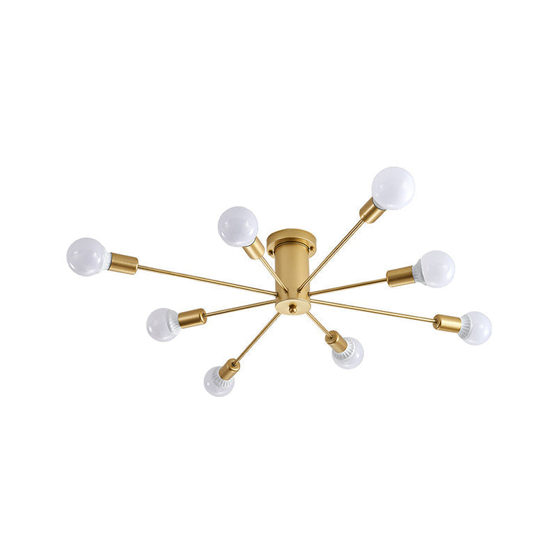 Contemporary Gold Starburst Ceiling Chandelier - Flush Mount Light for Bedroom (6/8/10 Heads)